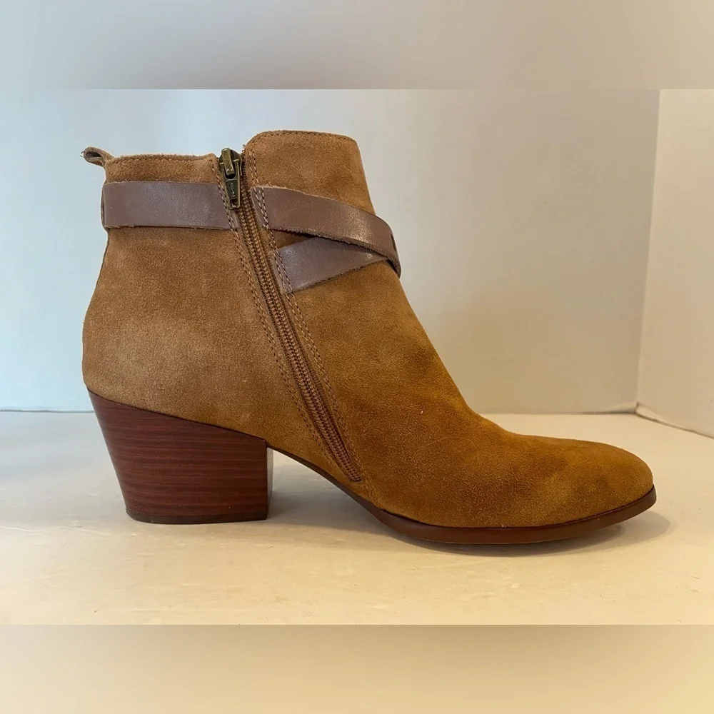 Nicole Brown Leather Suede Side Zip Bootie Shoes Size 10 M